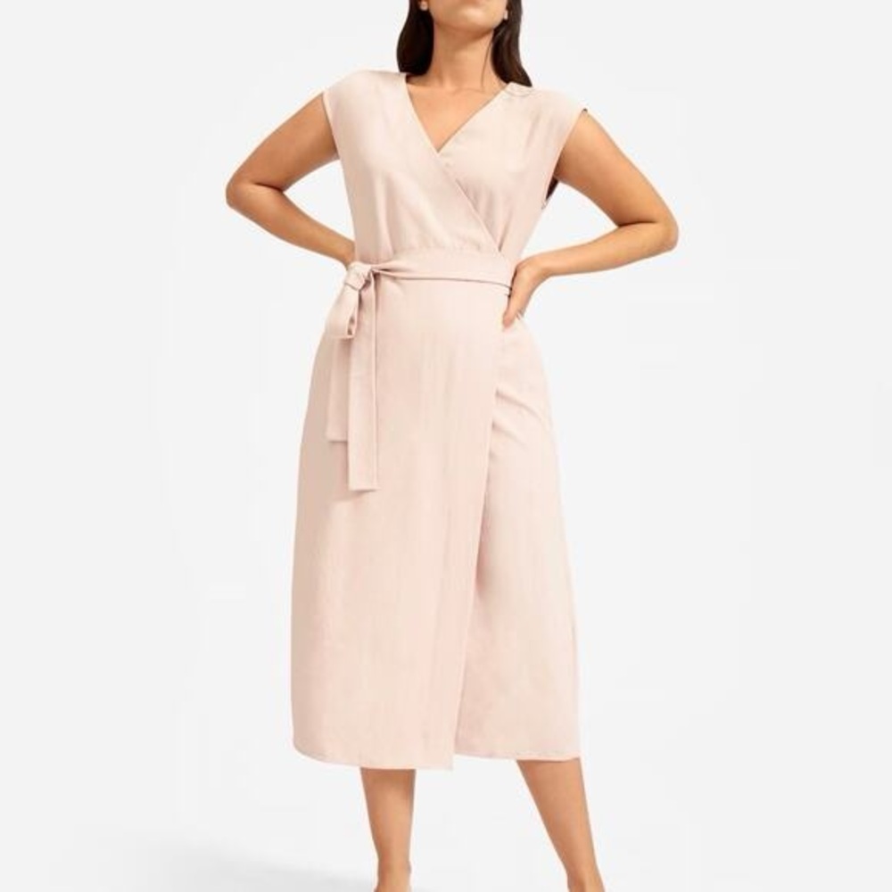 Everlane Light Pink Japanese GoWeave wrap dress